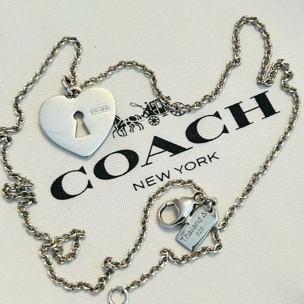 NWOT RARE Coach 925 Sterling Silver Heart Charm Necklace - Picture 1 of 12
